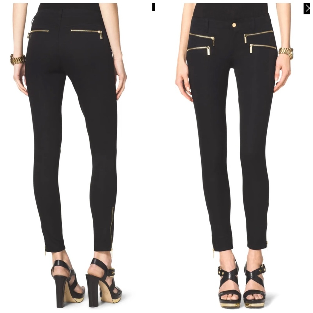 Michael Kors Black Skinny Stretch Pants Silver Zippers
